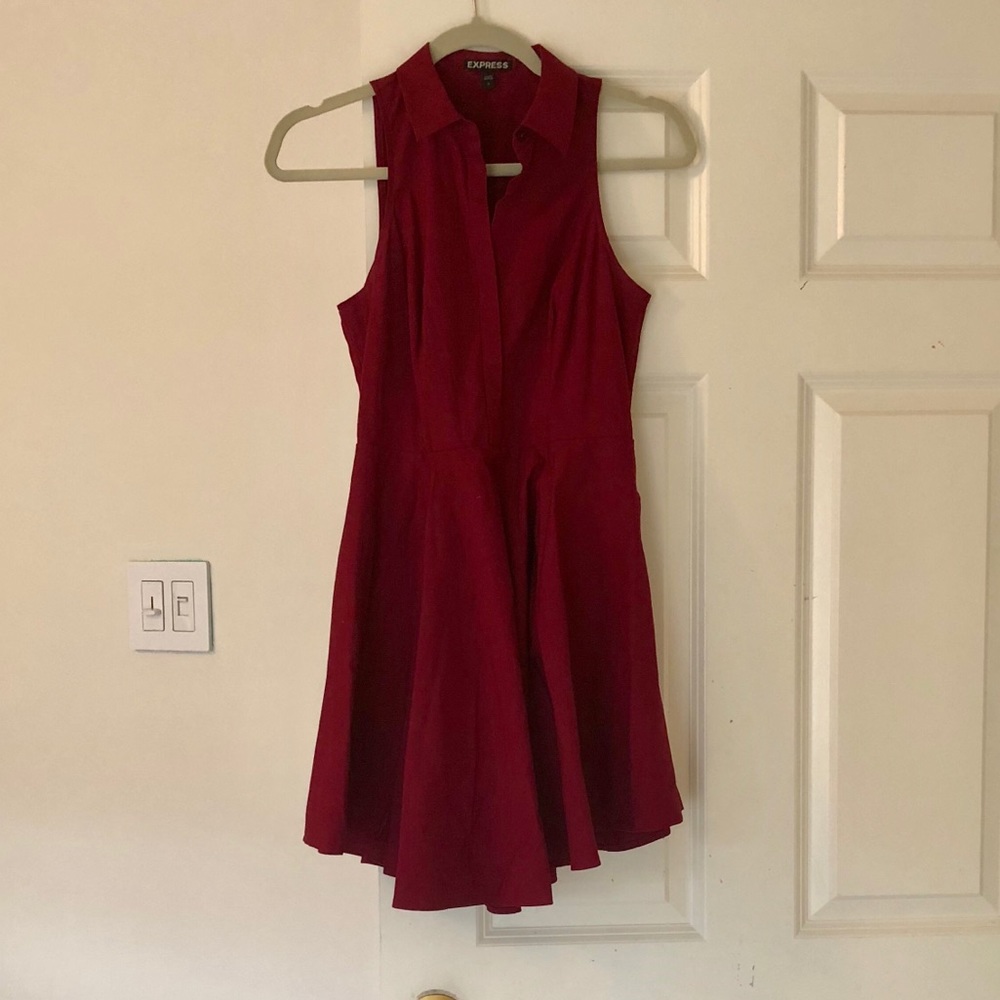 Berry Colored Fit and Flare Collared Dress